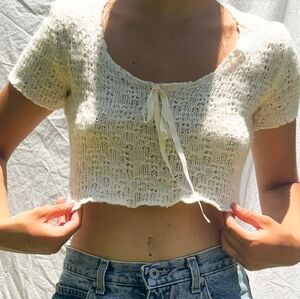 Vintage knit crop top cream white stretch